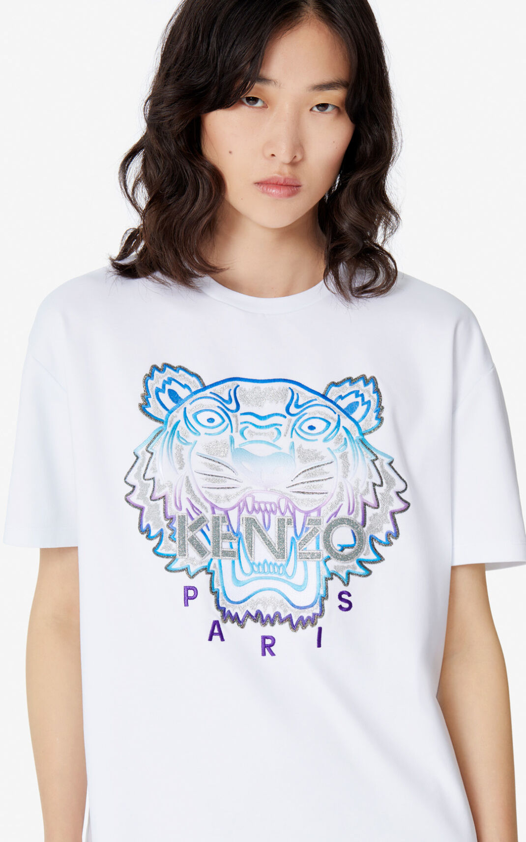 T Shirt Kenzo Femme Tiger Blanche DMVPY-2039